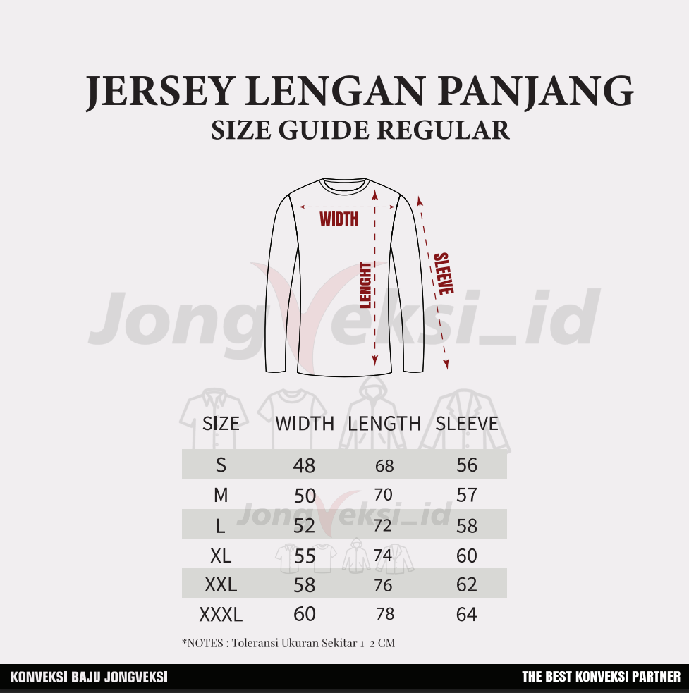 Size Jersey Lengan Panjang